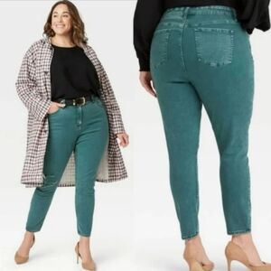 NWT PLUS SIZE 22W Jeans High Straight Distressed Green Western Boho Ava Cowgirl